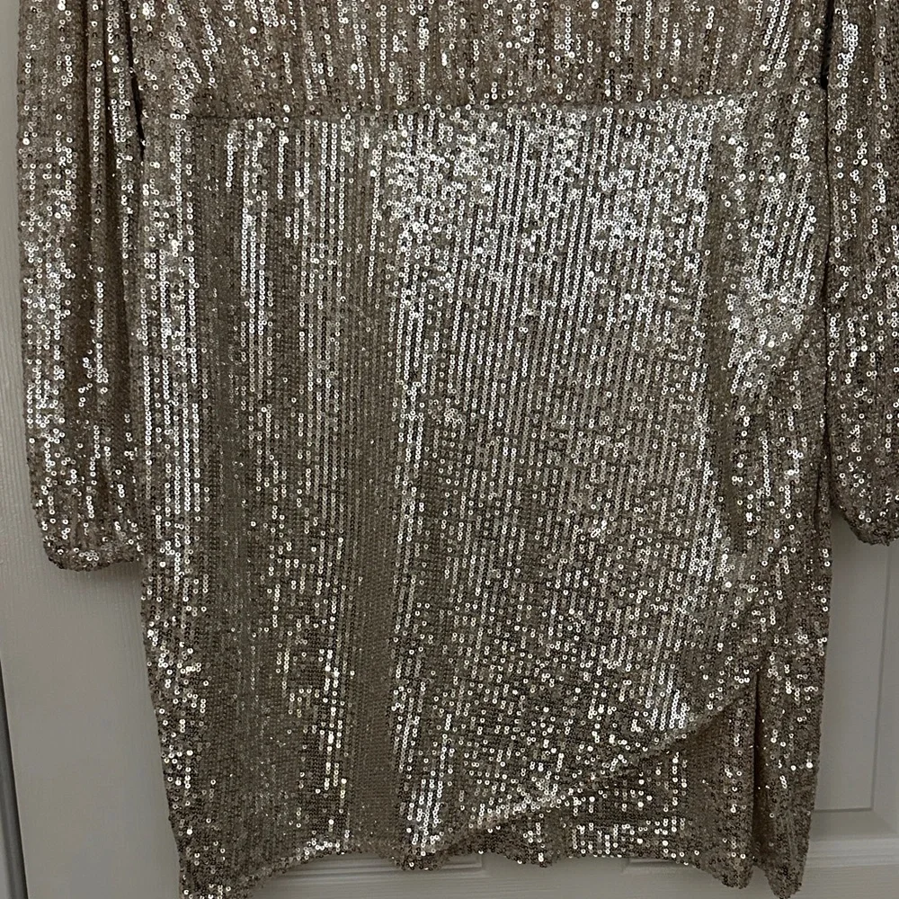 Silver Sequin Long Sleeve Dress - Picture 3 of 16